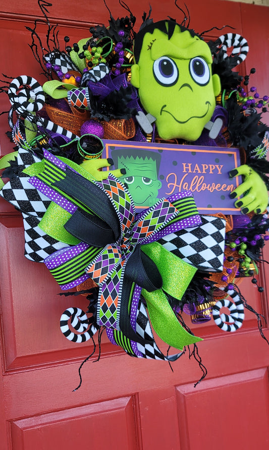 Handmade Frankenstein Halloween Front Door Wreath by Wreaths by Raquel