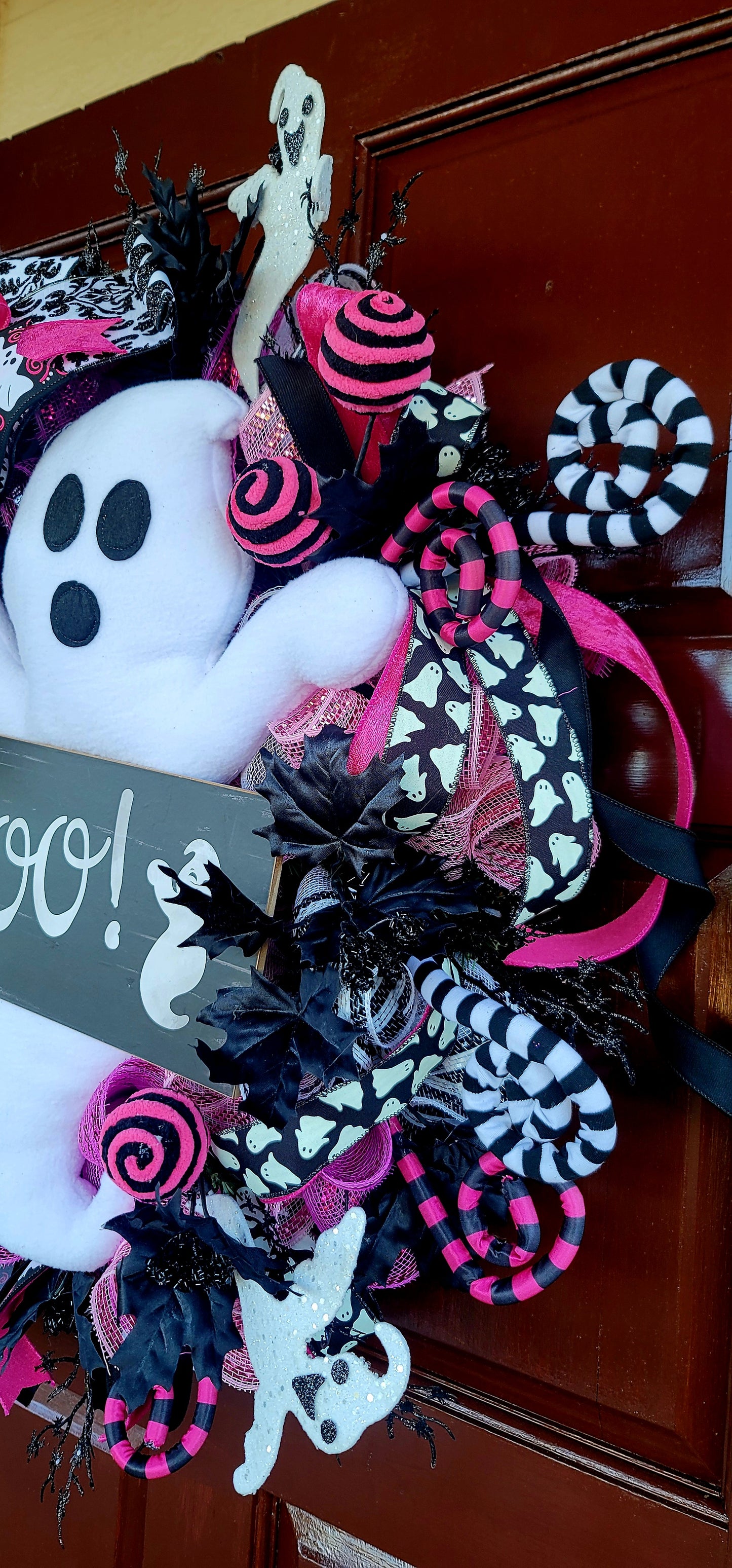 Pink & Black Glam Ghost Halloween Wreath
