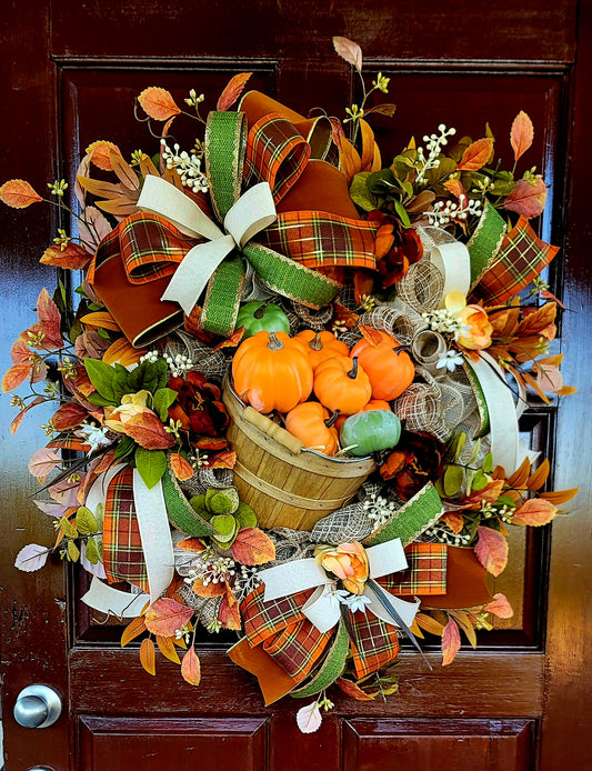 Handmade Rustic Fall Pumpkin Harvest Wreath by Wreaths by Raquel