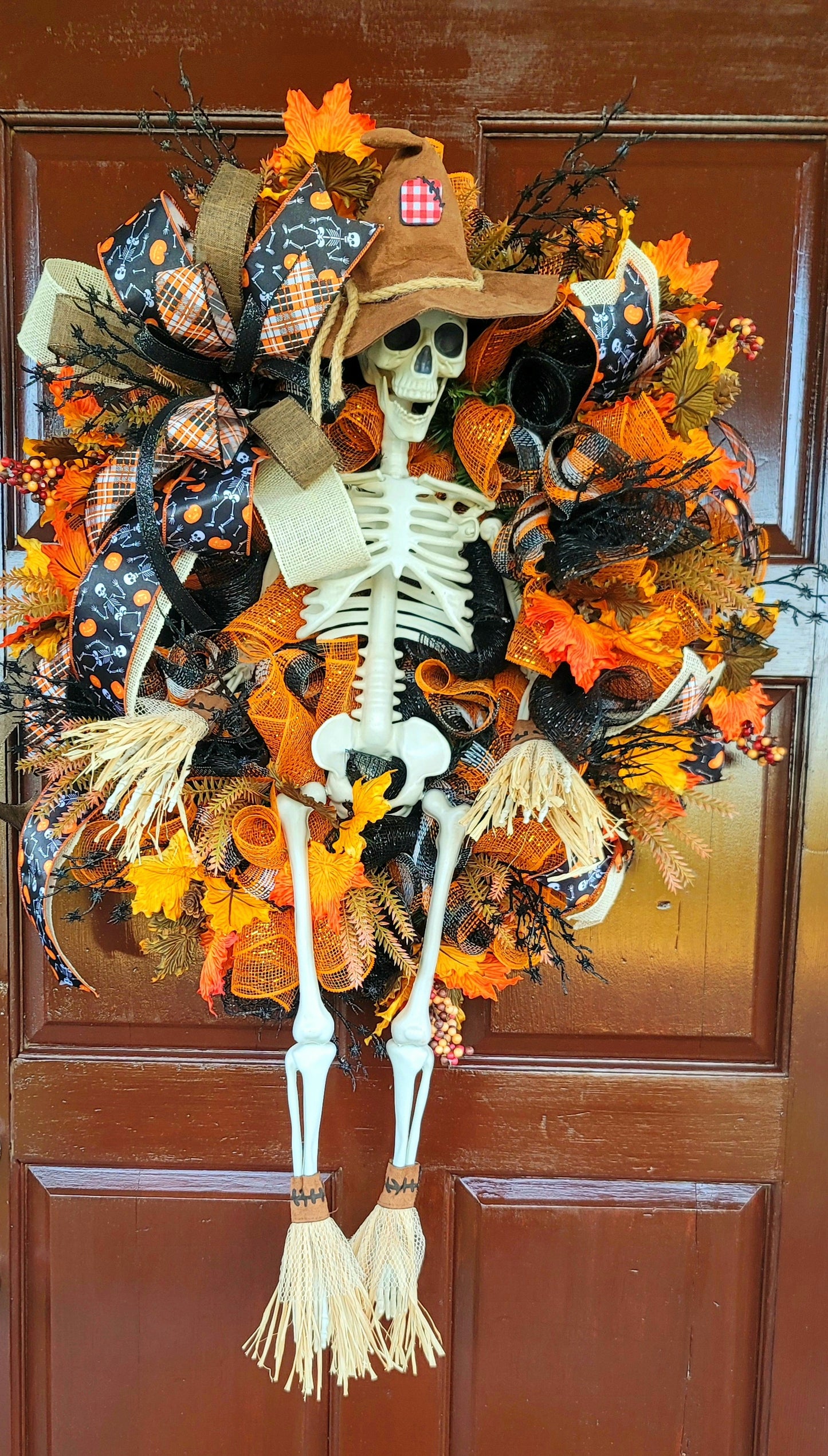 Scarecrow Skeleton Halloween Wreath