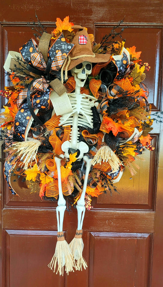 Handmade Scarecrow Skeleton Halloween Wreath by Wreaths by Raquel