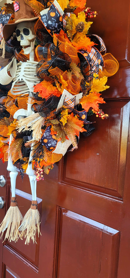 Scarecrow Skeleton Halloween Wreath
