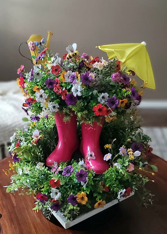 Handmade Pink Rain Boots Spring Centerpiece by Wreaths by Raquel