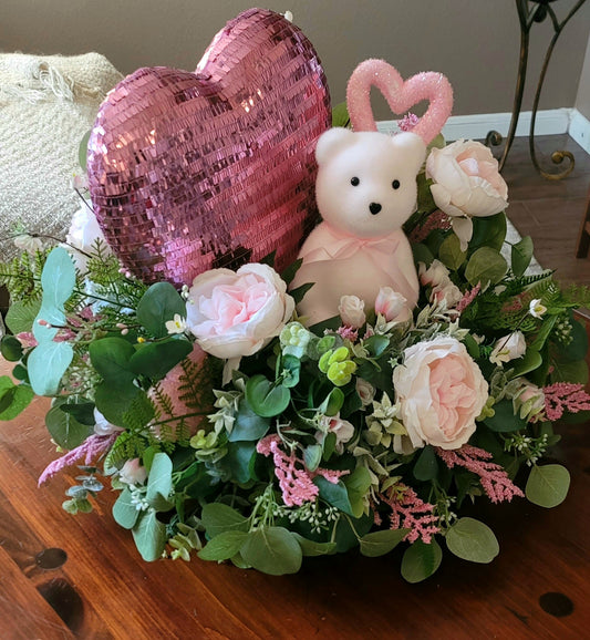 Handmade Valentine’s Teddy Bear Table Centerpiece by Wreaths by Raquel